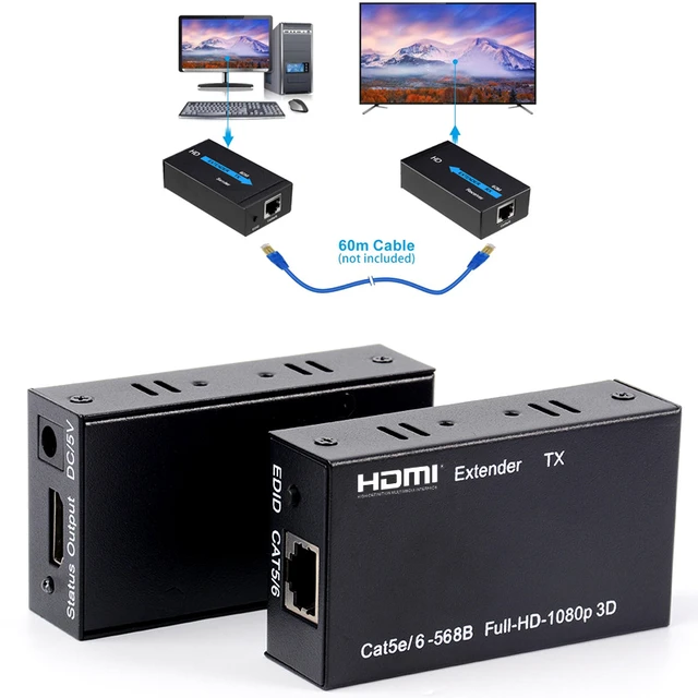 Prolongateur HDMI HD 60M, transmetteur Audio-vidéo 1080p, câble