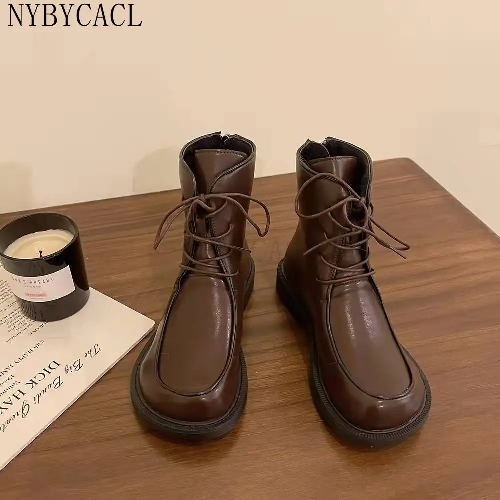 Women's Boots 2022 Autumn and Winter Woman Ankle boots Genuine Leather Ladies Shoes  thick Bottom boots Fashion Big Toe