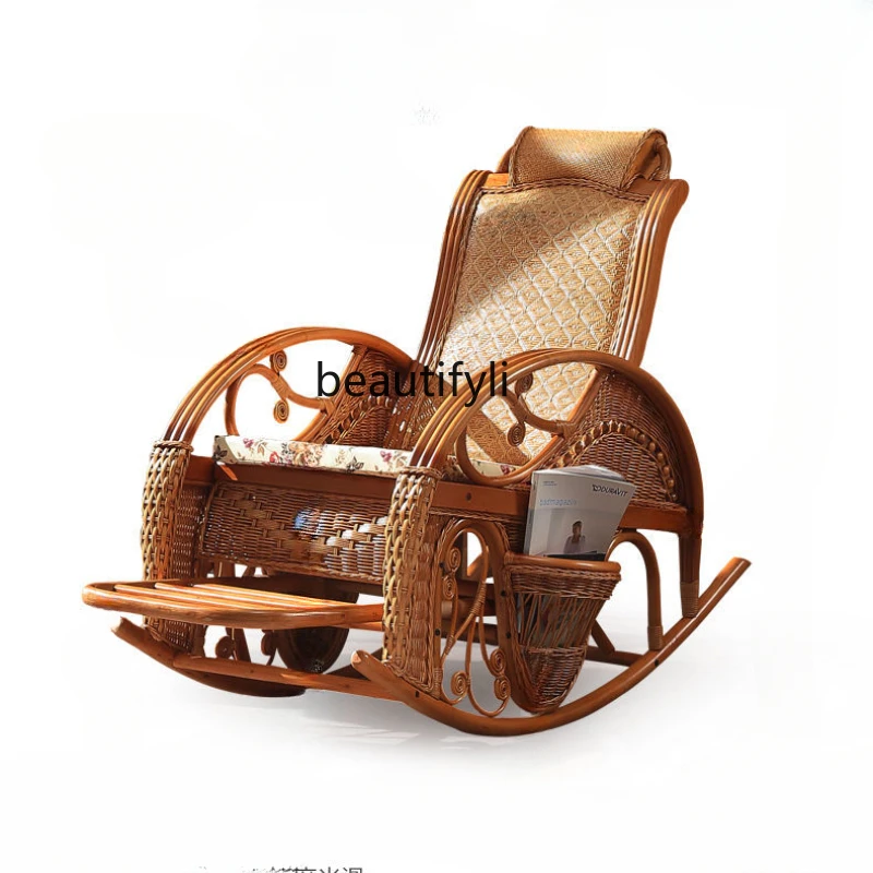 

Solid Wood Leisure Rattan Chair Recliner Adult Snap Chair Recliner Chair Balcony Outdoor Leisure bedroom chair