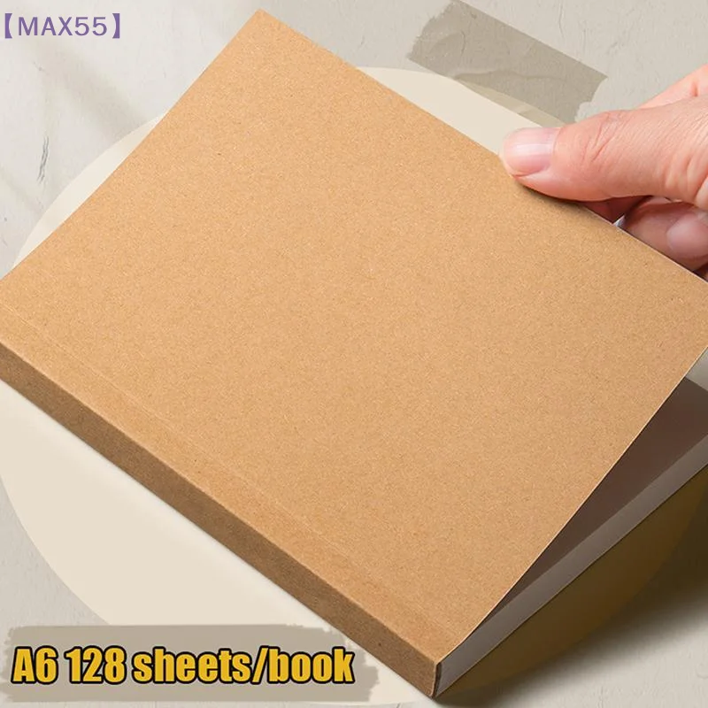 【MAX-55】A6 포켓형 두꺼운 노트 256페이지 128매 라인 블랭크 그리드 내부 페이지 크라프트 종이 커버 소형 메모장