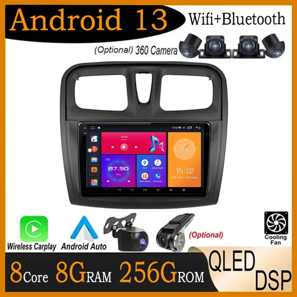 

Car Radio Multimedia Player For Renault Logan 2 Sandero 2 2012 - 2019 9" Android 13 Head Unit Navigation GPS Carplay Stereo