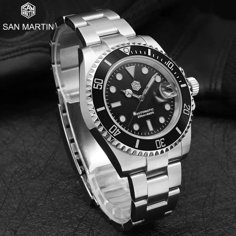 

San Martin 41mm Mens Diver Watch Luxury Water Ghost PT5000 Automatic Mechanical Clock Sapphire Date Cyclops 20Bar BGW-9 Luminous