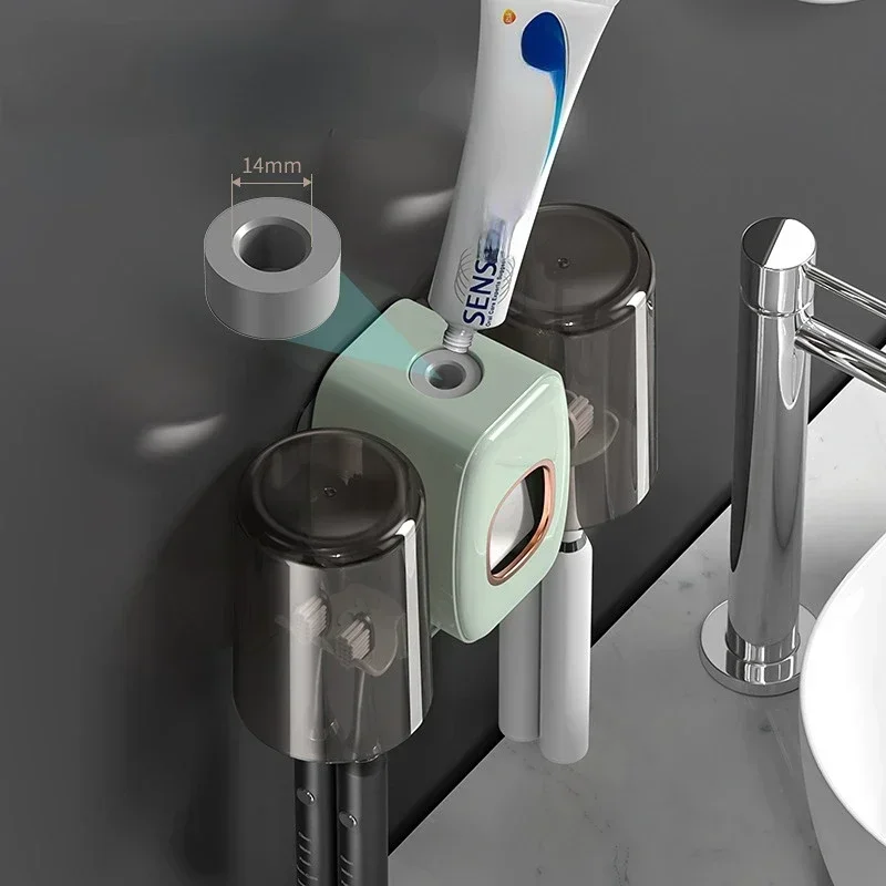Toothbrush Holder With Cup Holder Toothpaste Dispenser Toothbrush Storage for Home Bathroom Accessories Without Drilling