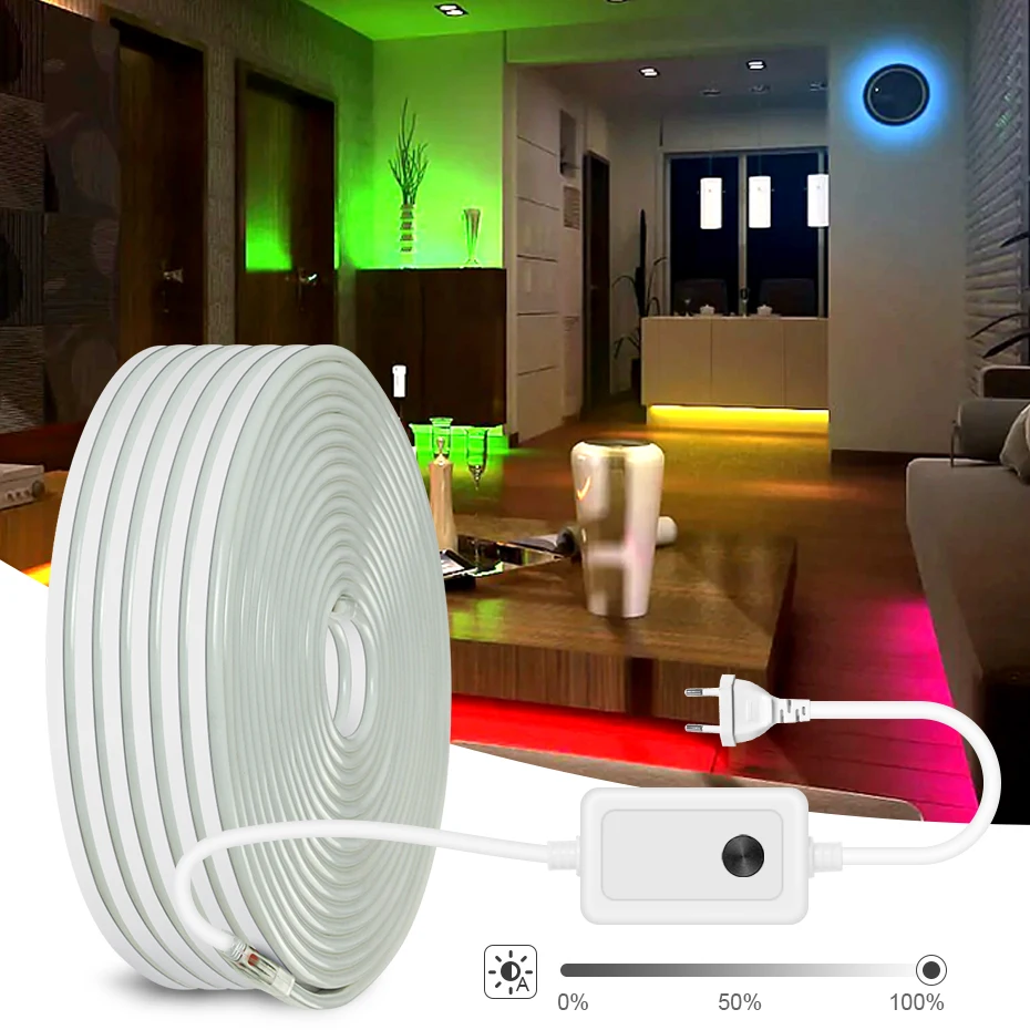 220V 7 Colors Waterproof Neon Light With Dimmer Outdoor Flexible Led Neon Strip 20m 30m 50m