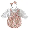 2025 Spring Autumn Baby Girls 2PCS Clothes Set Ruffle Solid Cotton Shirts Flower Printed Strappy Romper Suit Toddler Girl Outfit 5
