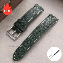 Elegant Lychee Grain Leather Watch Strap - Universal Bracelet for Business and Casual Wear (Green White)