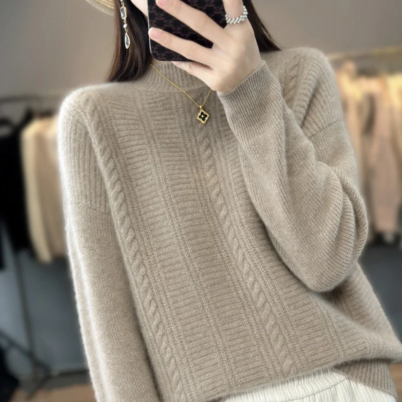 

Erdos Women s 100 Pure Cashmere Turtleneck Sweater Thick Loose Cable Knit Pullover Mongolian Cashmere Winter Warm