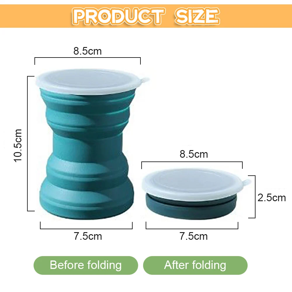 Folding Cup Portable Silicone Outdoor Heat Resistant Foldable Mug with Lid Collapsible Travel Drinking Cups for Camping