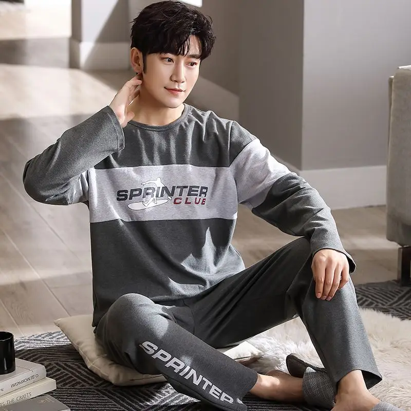 

Long Sleeve Pullover Pants Sleepwear Men Big Size Pajama Sets Sportswear Loungewear Loose Homewear Korean Two Piece Suit Pajamas