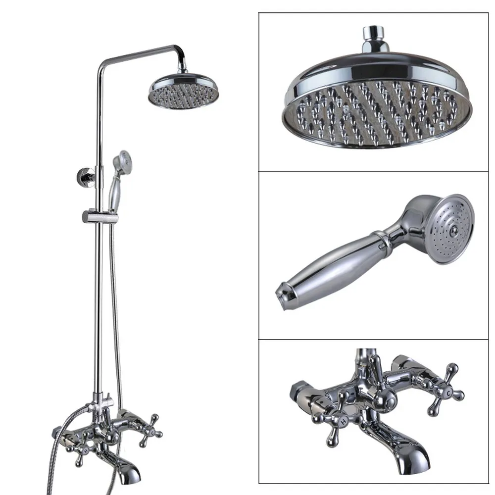 

Настенный Набор из серебристой и хромированной латуни, дождевой штатив 8 дюймов, ручная Лейка для душа, смеситель для ванны, 2cy324