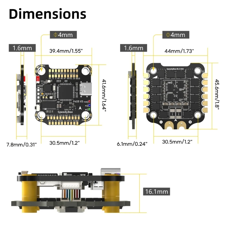 

For SpeedyBee F405 Flight Controller Stack F405V3 3-6S FCESC FPV Stack BMI270 BLHELIS 30x30 Bluetoothcompatible Stack