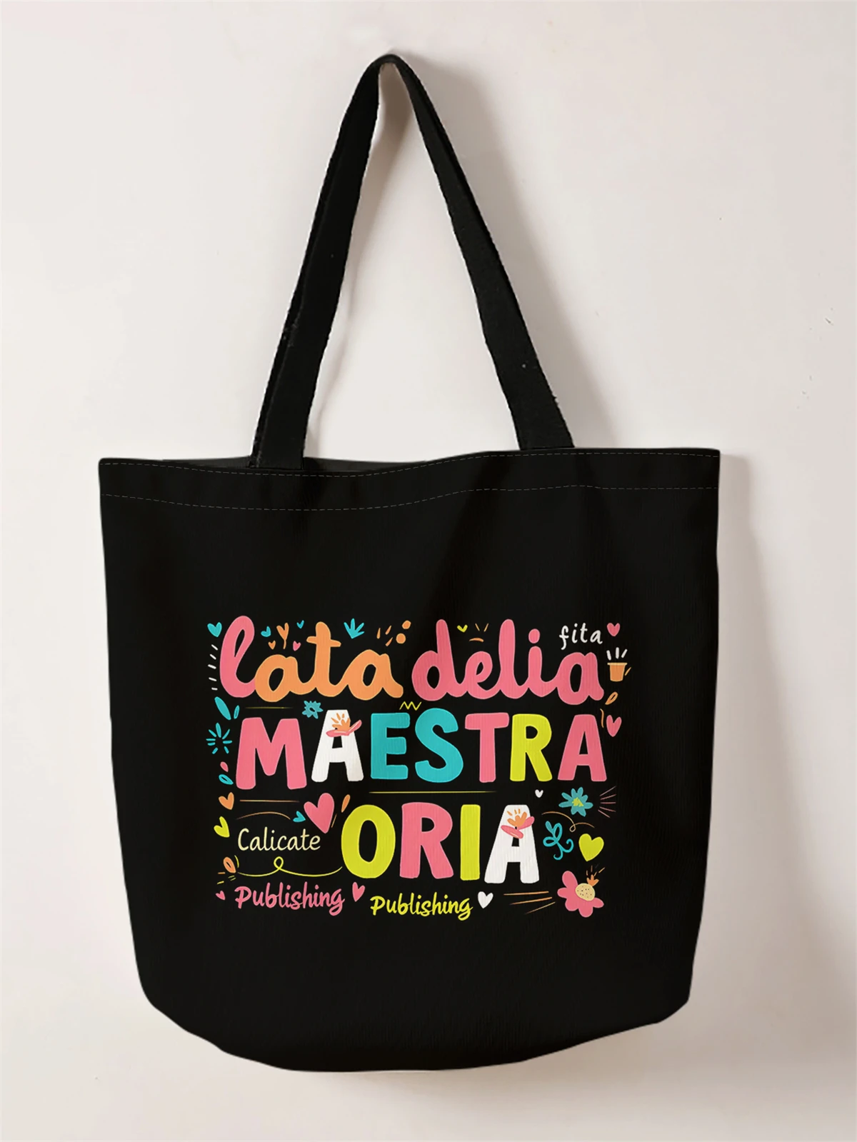 1 piece, letter pattern handbag, reusable fashionable handbag, multifunctional handbag, printed canvas shopping bag