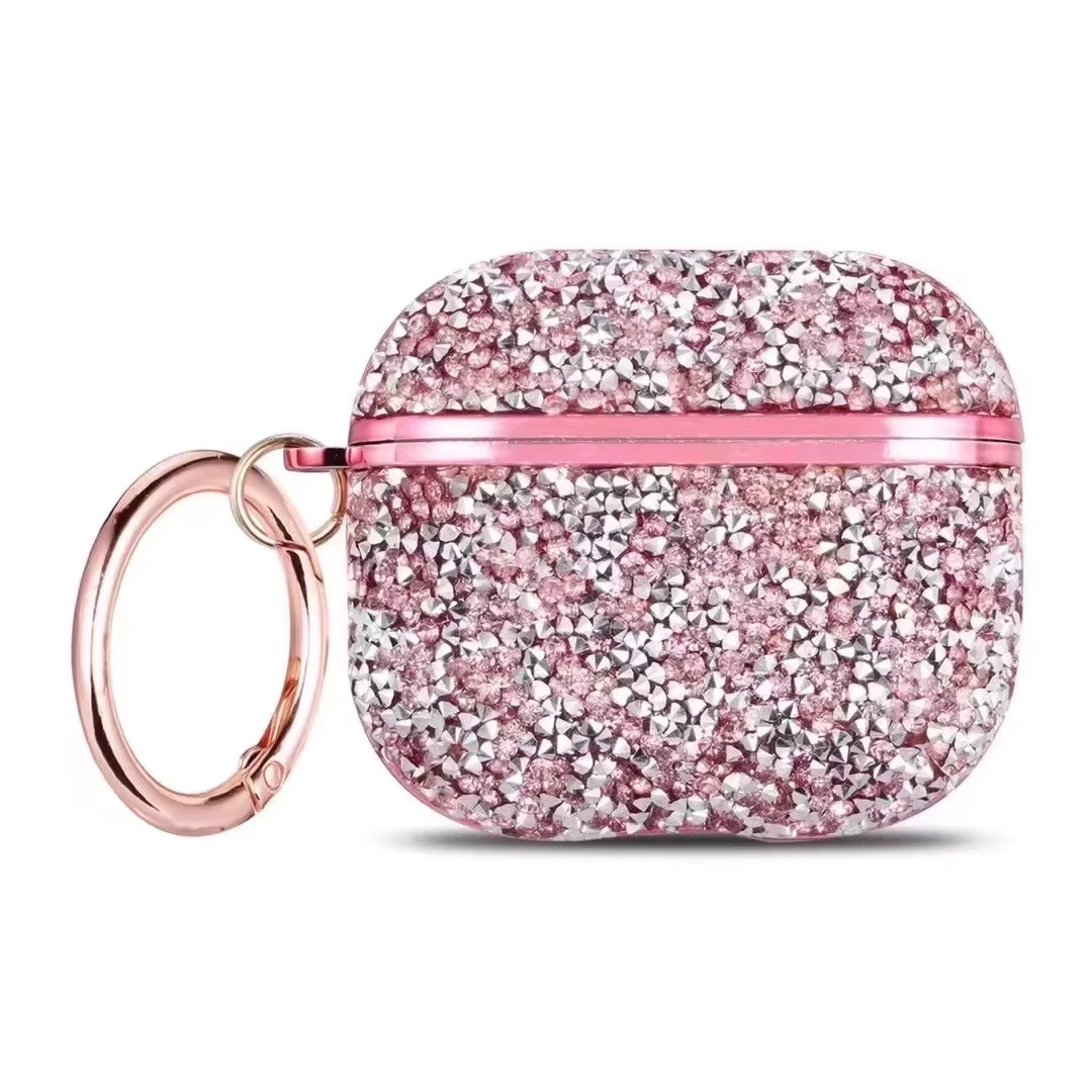 Deluxe Plated Sparkling Diamond Bluetooth Headphone Case with Keychain - Shockproof Earphone Cover