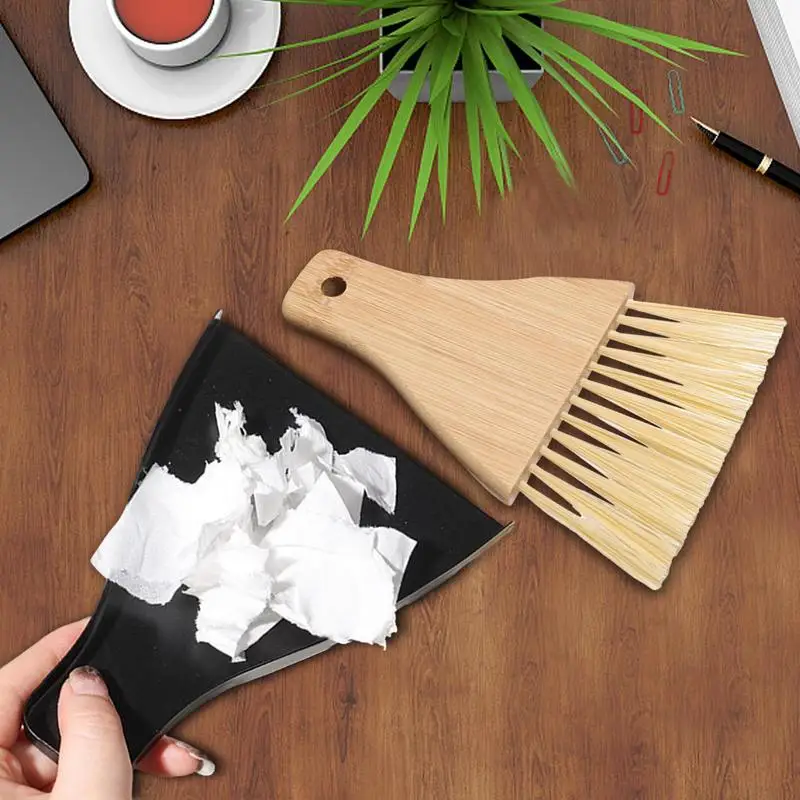 

Mini Dustpan And Brush Set Nylon And Bamboo Matreial Small Hand Broom And Dustpan For Keyboard Table Top Handy Brush For Home