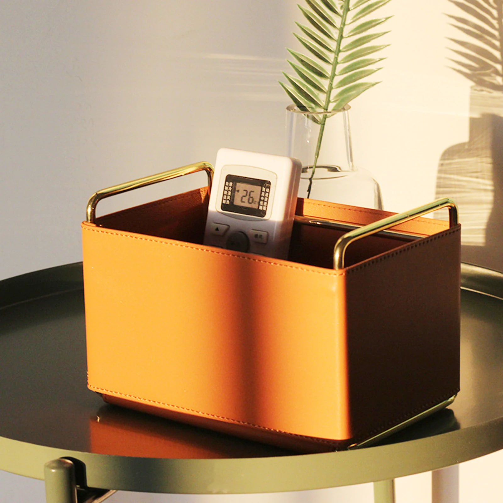 Remote Leather Pen Holder Control Organize Makeup Brush Boxes Space Saving Desktop Storage Box Multi Purpose For Office School