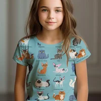 Kids Clothes Children's T-Shirt Girl Short Sleeve Top Cartoon Cat Kawaii Girls Summer Clothes Child T-Shirt  Children's Clothing 2