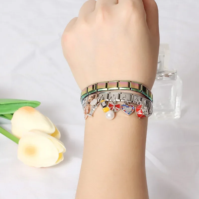 Charm Bracelet Hapiship Fashion Heart Butterfly Beetles Astronauts Shark Charm Italian Link Fit DIY 9mm Stainless Steel Jewelry DJ543