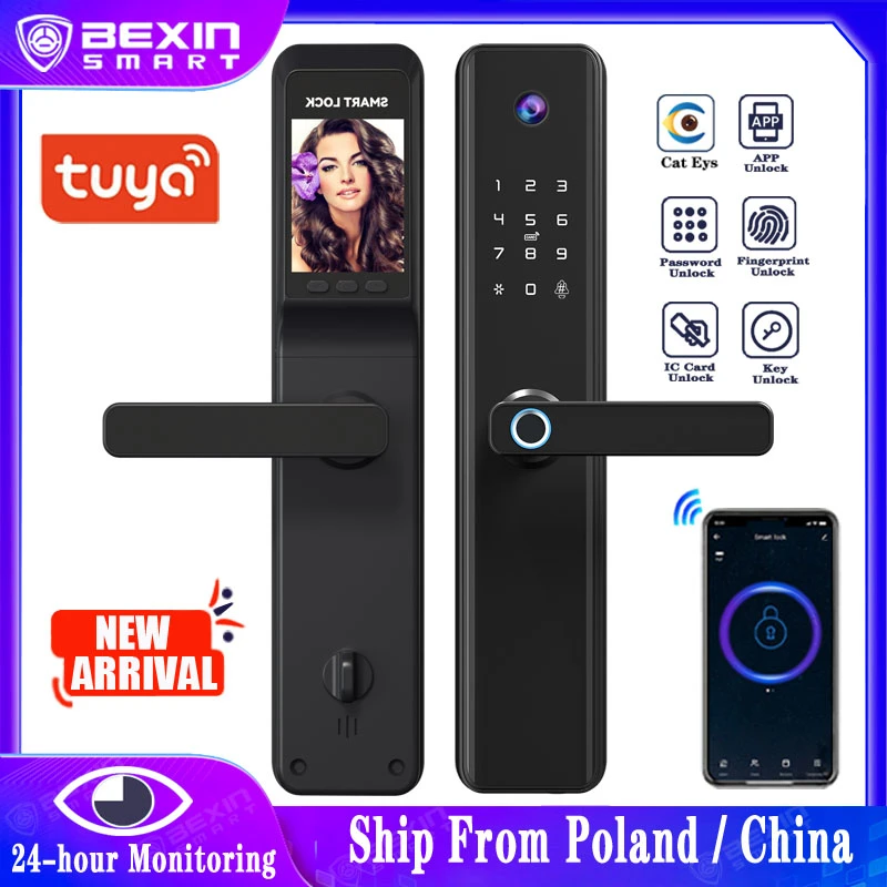 best electronic door lock TUYA APP WiFi Automatic Digital smart camera fingerprint door lock  With doorbell cat eye lock door access control keypad