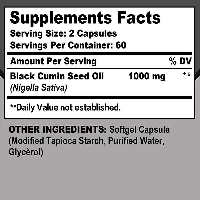 Black Seed Oil Supports Immune Joint Digestive Hair Skin Health Non-GMO Gluten Free black seed oil capsules