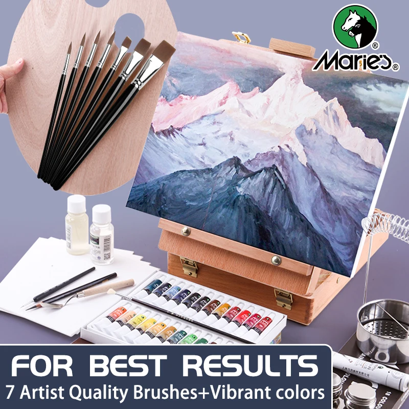 19 pcs Marie's Oil Paint Kit,12 Colors Oil-Based Pigment & 7pcs Brushes,12ml/0.42oz Tubes,Vibrant Oil Painting Set for Crafters 2