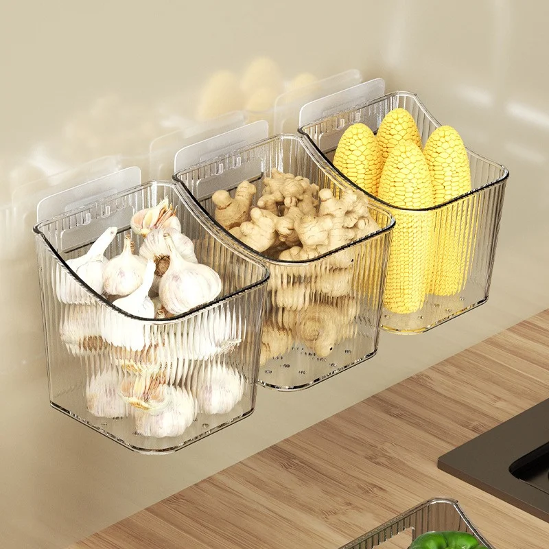 

Kitchen Garlic, Ginger And Onion Transparent Storage Basket Wall-Hanging Small Wall-Mounted Storage Box Kitchen Storage Rack