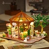 DIY Wooden Miniature Model Kit Flower Coffee Store Casa 3D Puzzle Dollhouse With Furniture Lights Home Decor for Friends Gifts 3