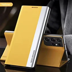 Elegant Leather Plating Magnetic Stand Flip Phone Case - Galaxy S20 Ultra (Yellow)
