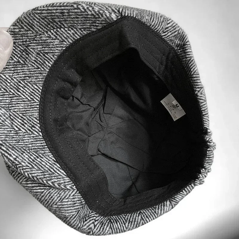 62cm Newsboy Caps Men Vintage Wool Thick Beret Winter Driver Hats for Men Tweed Casual Flat Octagonal Cap