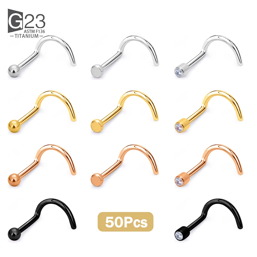 100pcs/lot G23 Titanium Gem Bone Nose Stud Nostril Piercings CZ Screw Stud Earring Nose Pircing Nariz Body Jewelry