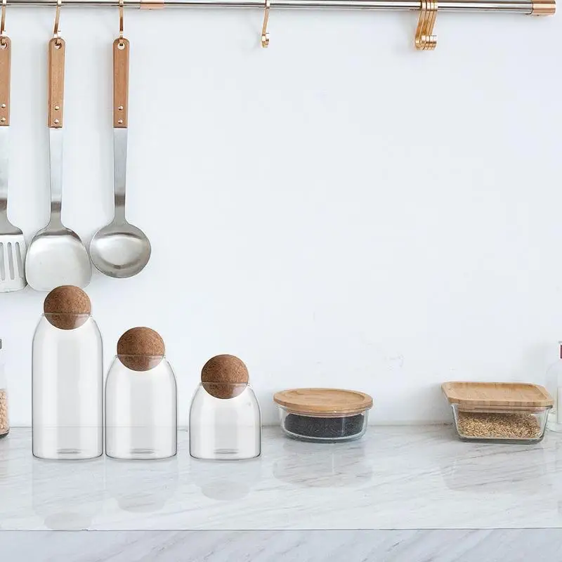 

Storage Jars With Spherical Cork Transparent Glass Sealed Can Glass Jar With Wooden Lid Bottle Airtight Clear Coffee Canister