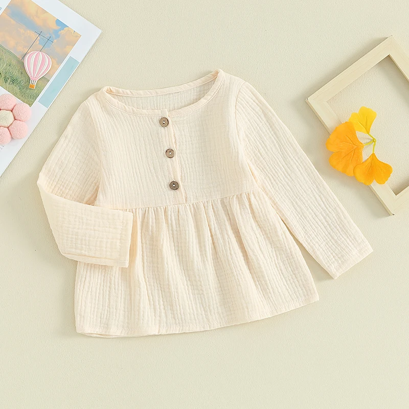 

Женское льняное платье-трапеция, однотонное платье с длинным рукавом, пуговицами спереди и круглым вырезом