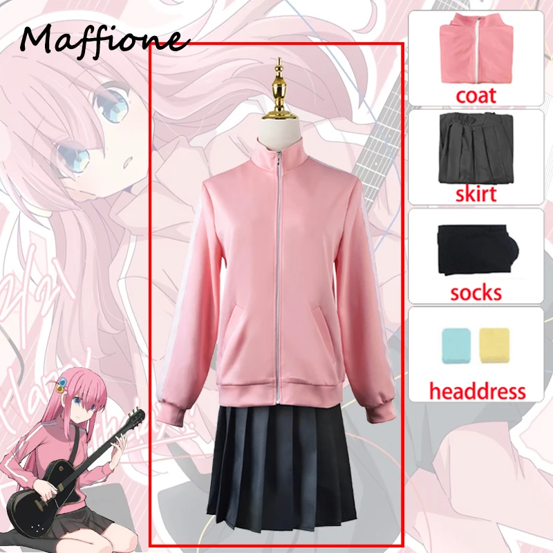 

Gotou Hitori Cosplay Anime Bocchi The Rock Cosplay Dress Costume JK Uniform Pink Jacket Skirt Wig Set Halloween Party Suits