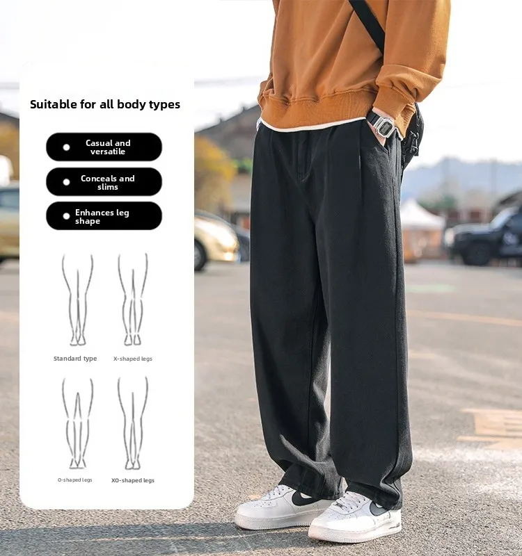 Trendy Pure Cotton Work Pants Loose Straight Leg Men's Autumn Spring Casual Trousers for Teenagers American Retro Sle