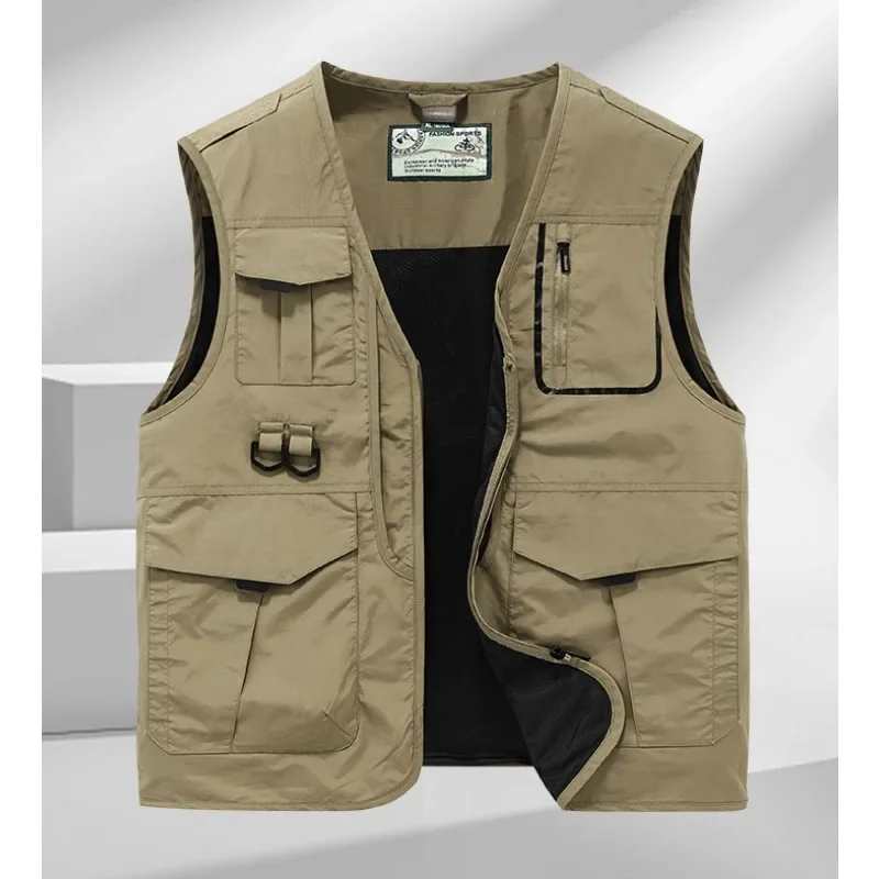 Size Waterproof Men Large Hunting Work Multi Pocket Vest MAN Embroidered Tactical Casual Men's Windbreaker Sleeveless Jacket Zip