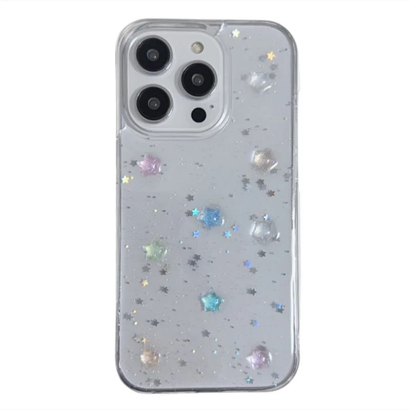 Luminous Little Star Glitter Clear Phone Case with 3D Epoxy Design