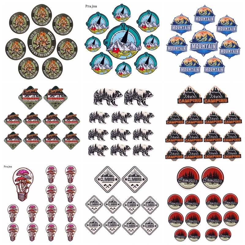 

10PCS/lots Patches DIY Mountain Camping/Adventure Embroidery Patch Iron On Patches For Clothing thermoadhesive Patches Sew Badge