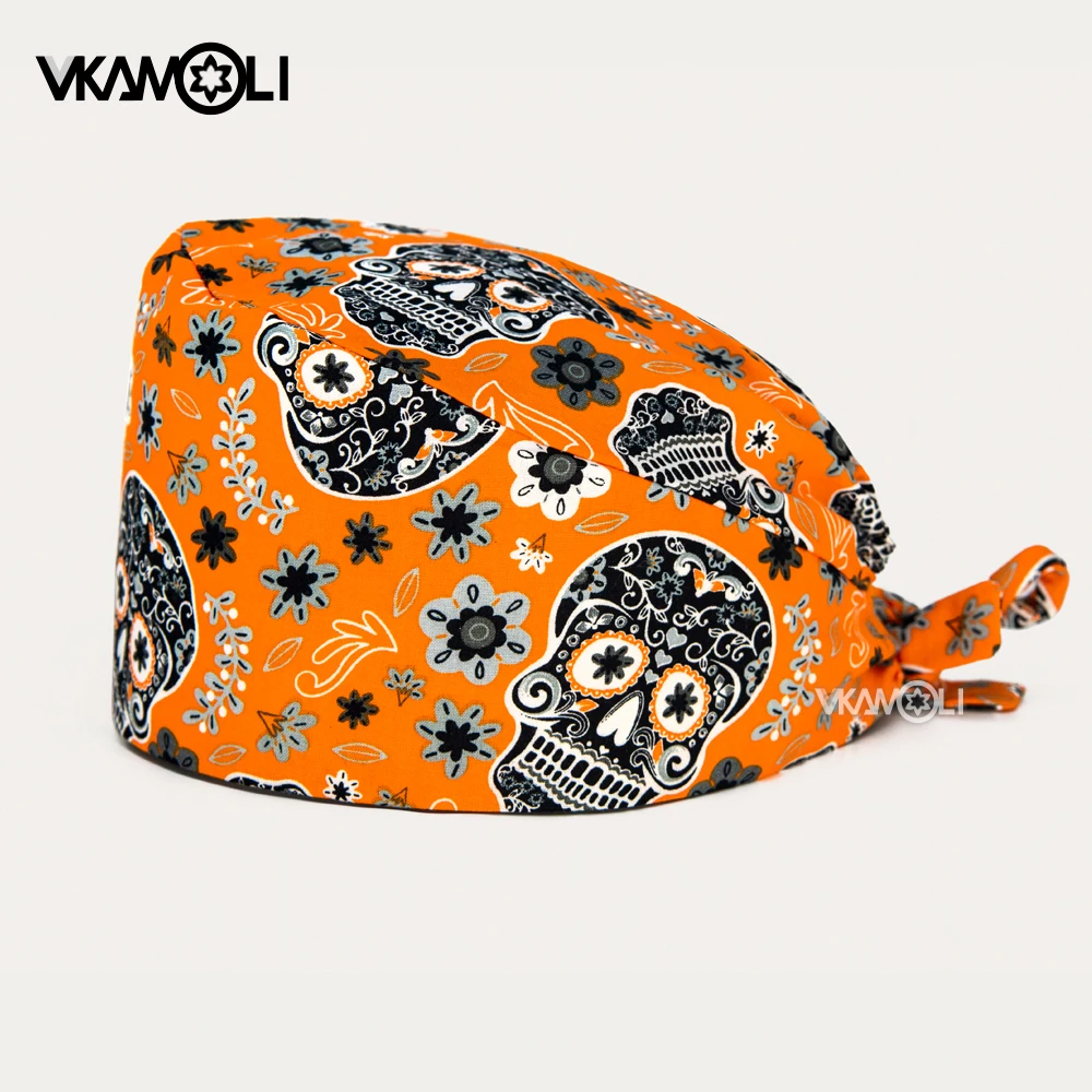 Cartoon Skull Ghost Face Christmas scrub hat beauty salon nursing cap Health service work Caps pet shop scrub cap medical scrub hats