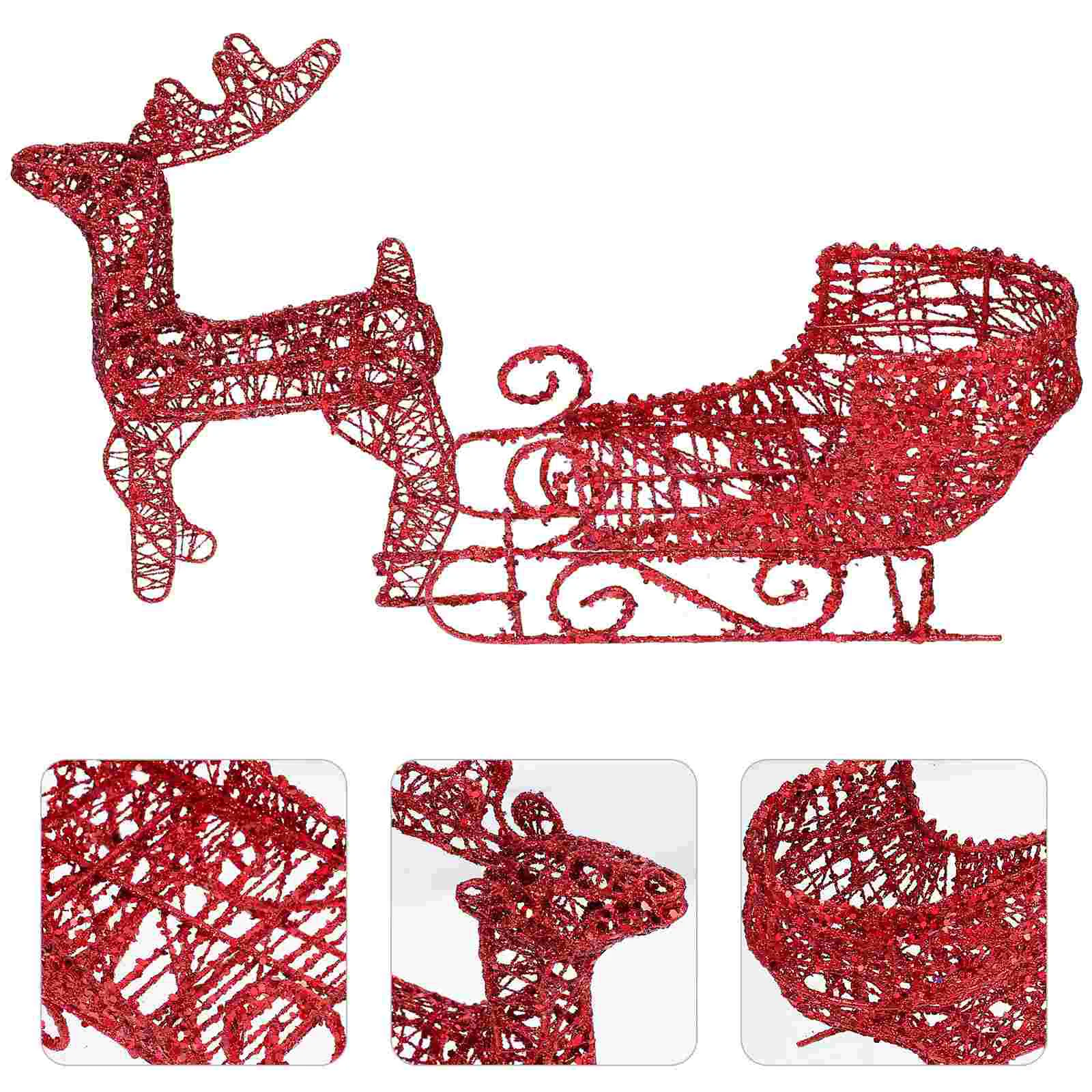 

Christmas Deer Cart Ornament Wrought Iron Mini Reindeer Elk Sleigh Desktop Ornament Home Party Table Figures Decoration