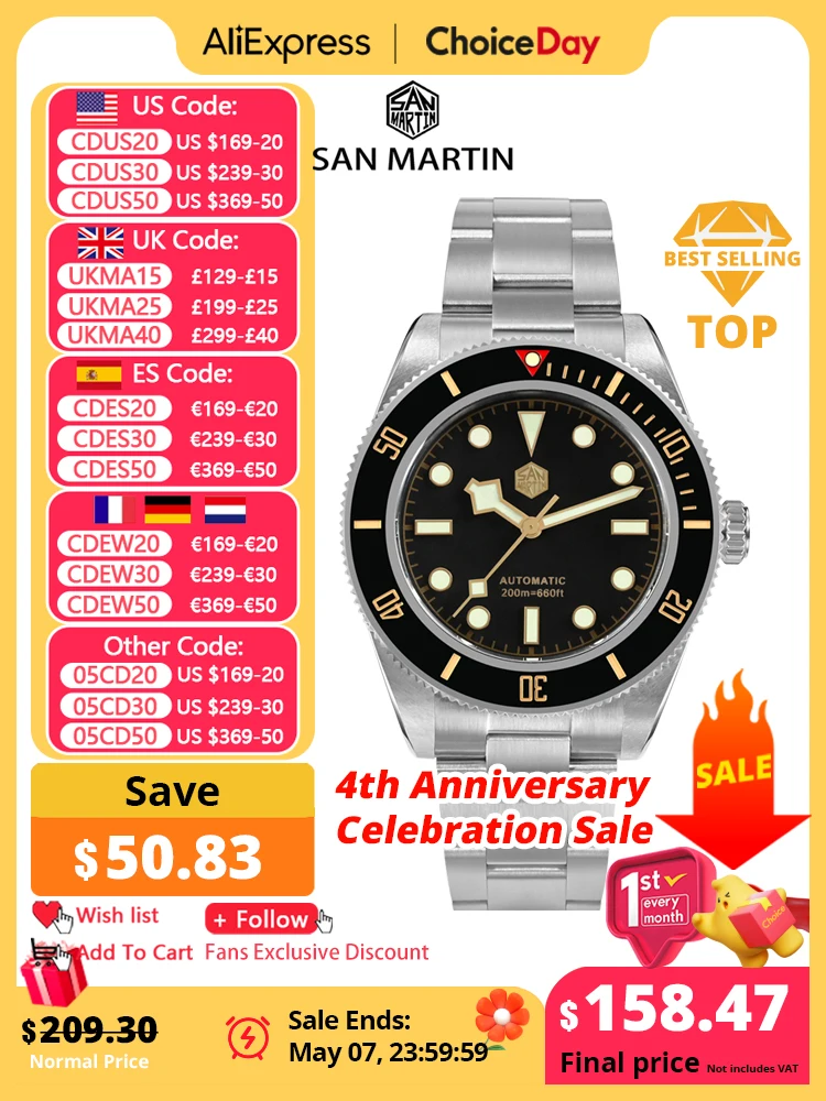 

San Martin New 40mm BB58 Retro Luxury Diver Watch NH35 Automatic Mechanical Watches For Men Sapphire Luminous 20Bar Reloj SN0008