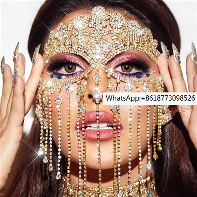

Water Diamond Ball, Diamond Mask, European and American Belly dance, Mysterious Tassel, Exaggerated Performance Mask Girl