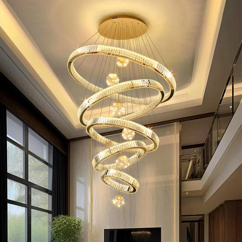 Modern Crystal Chandelier Lustre Stair Pendant Lights Duplex Architecture Living Room Pendant Lights Home Decoration Lighting 5