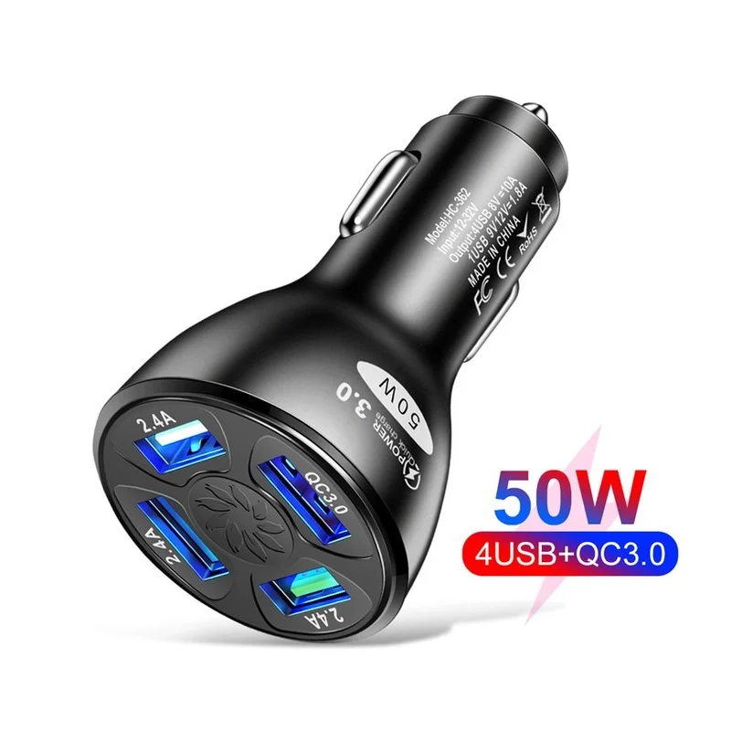 

QC3.0 4 USB Port Car Charger Quick 50W Fast Charge Mobile Phone Charger Socket Adapter Battery Charging USB Phone Chargers