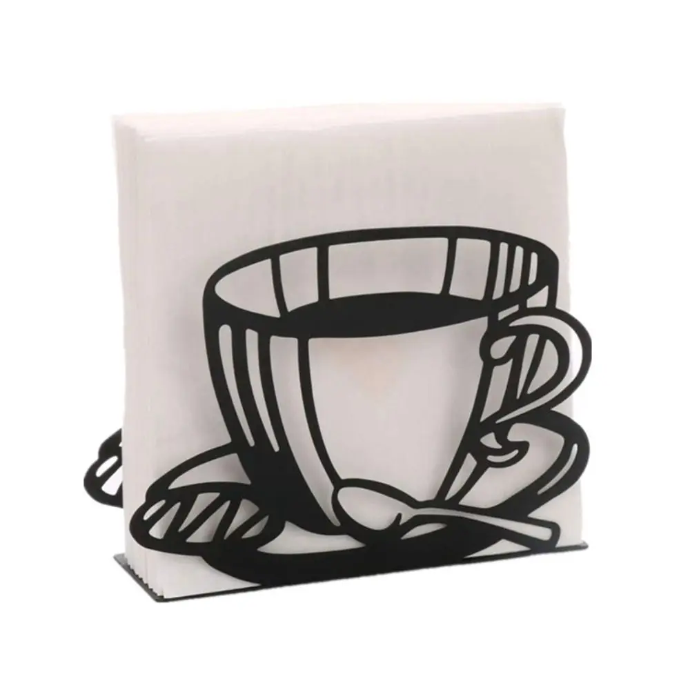 Standing Napkin Dispenser for Table Black Stainless Steel Coffee Cup Theme Napkin Holder 5.1*3.9*1.57 Inches Home Decors napkin dispenser