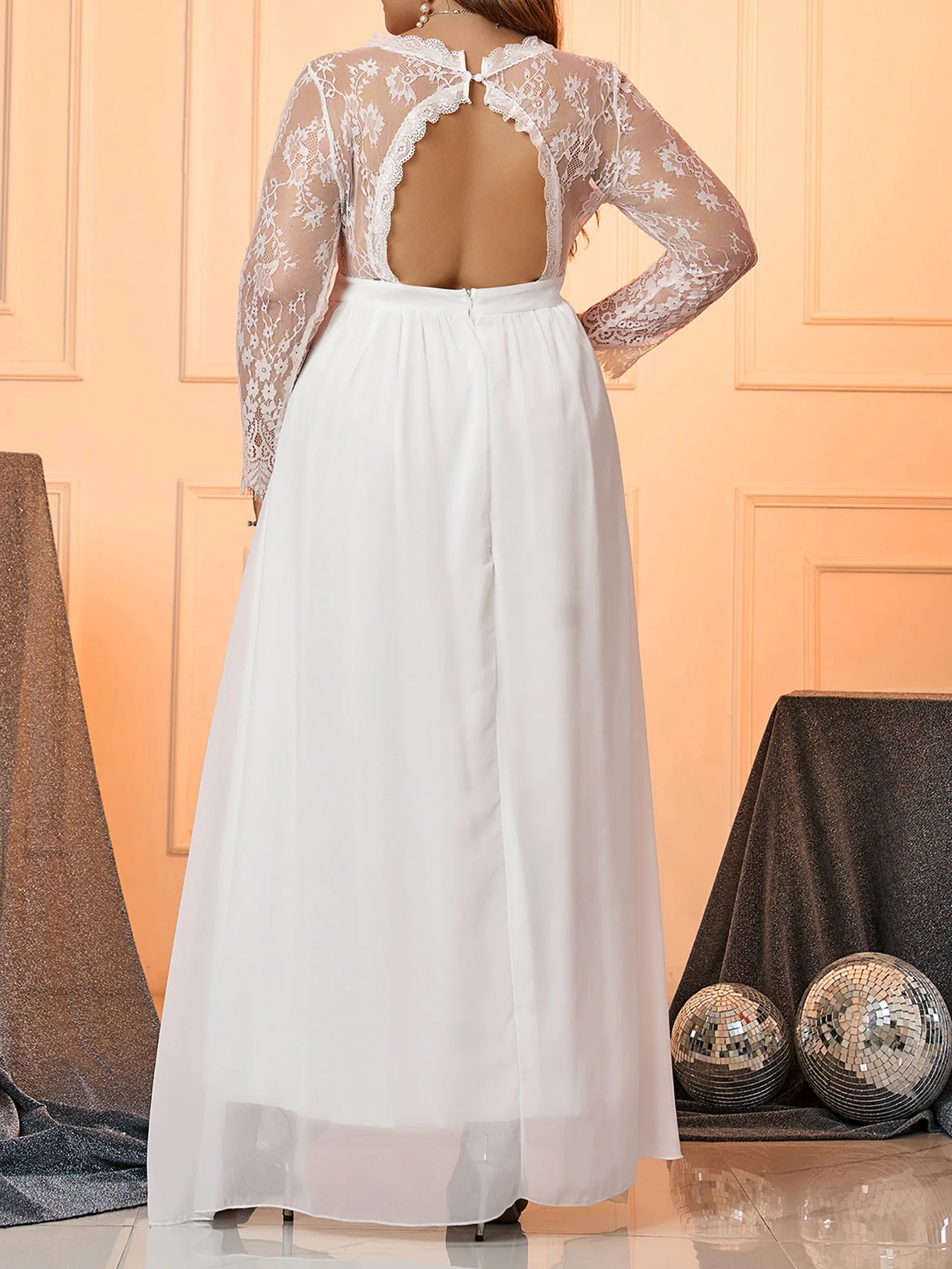 Plus Size Chiffon Wedding Dress A-Line Deep V-Neck Long Sleeve Empire Bride Elegant Dresses Women Gowns Vestido De Noiva