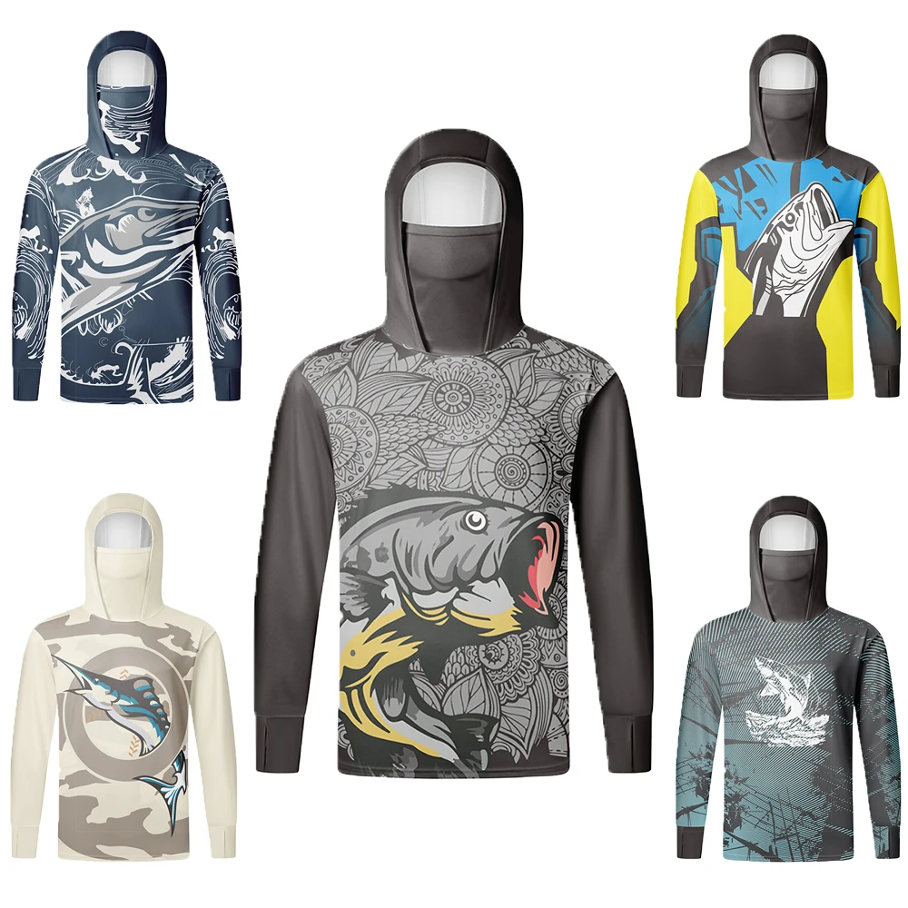 Fishing Hoodie Anti-UV Sunscreen Sun Protection Clothes Fishing Shirt Breathable mask Hooded Sportswear