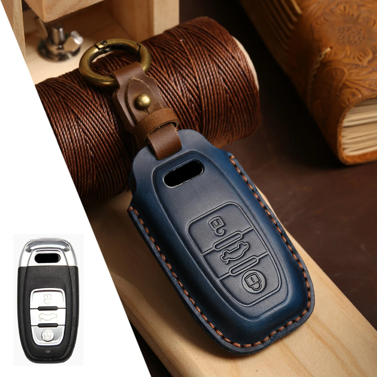 Premium Leather Car Key Case with Keychain