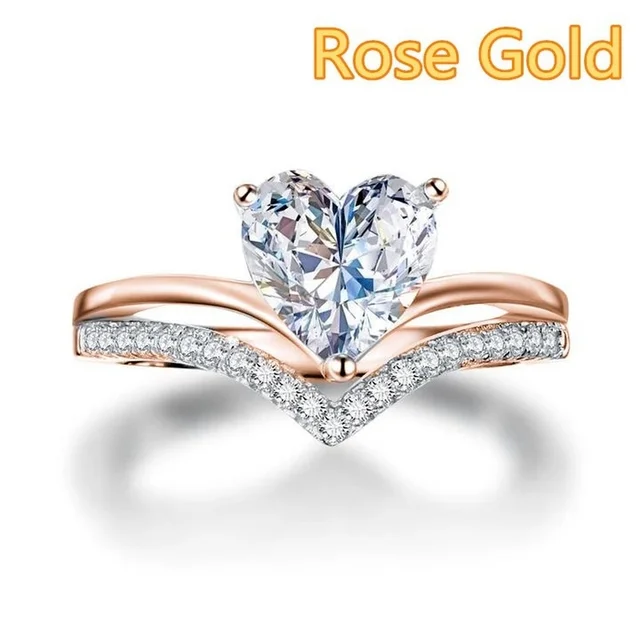 Silver Heart Zircon Ring Set – Women’s Bridal & Engagement Jewelry - Image 5