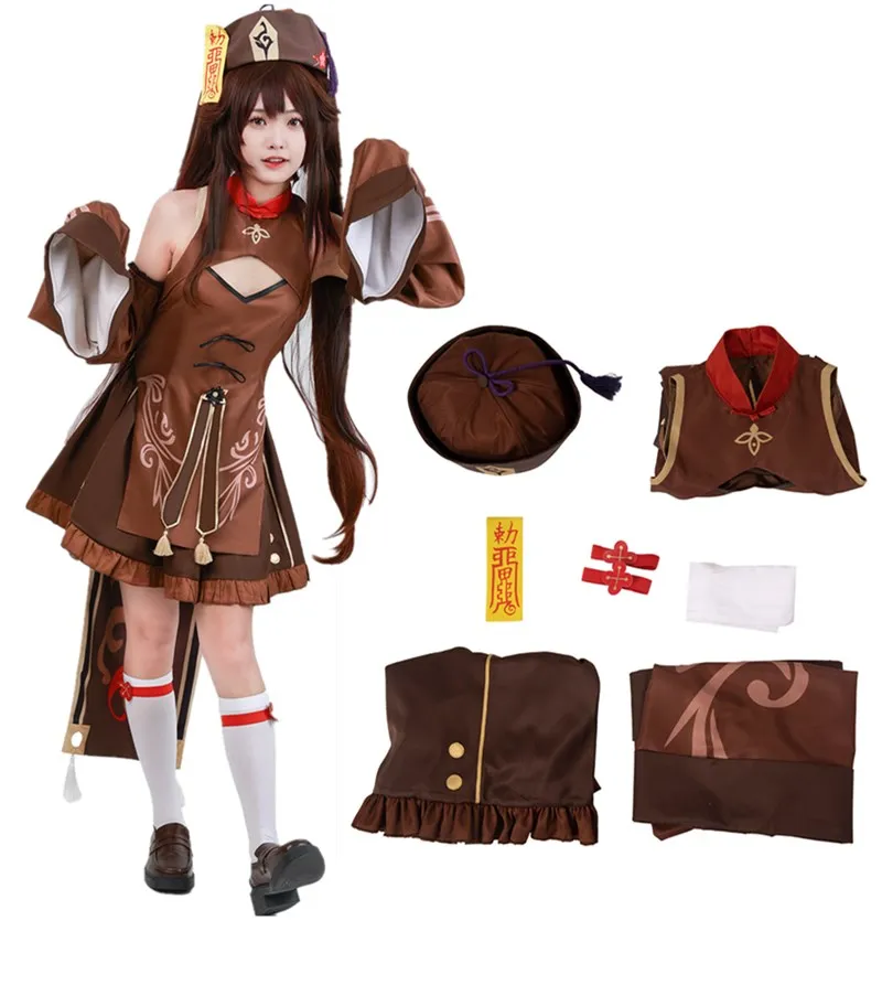 

Genshin Impact Hutao Cosplay Costume Women Girls Cheongsam Dress Hat Outfits Halloween Carnival Party Suit