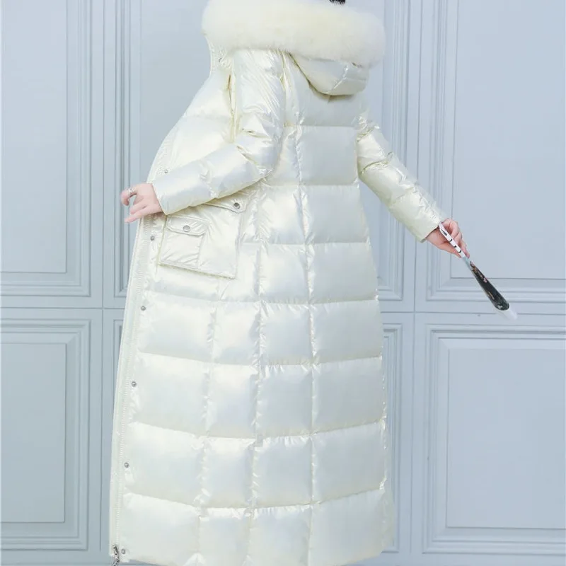 2023 New Women Down Jacket Winter Coat Female Mid Length Version Parkas Thick Warm Slim Fit Outwear Hooded Fur Collar Overcoat