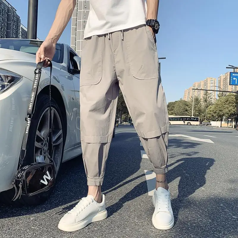 

Summer Thin Casual Men's Clothing Korean Trend Loose Haren Pants Fashion Brand Solid Color All-match Cargo Pants Men Pantalones